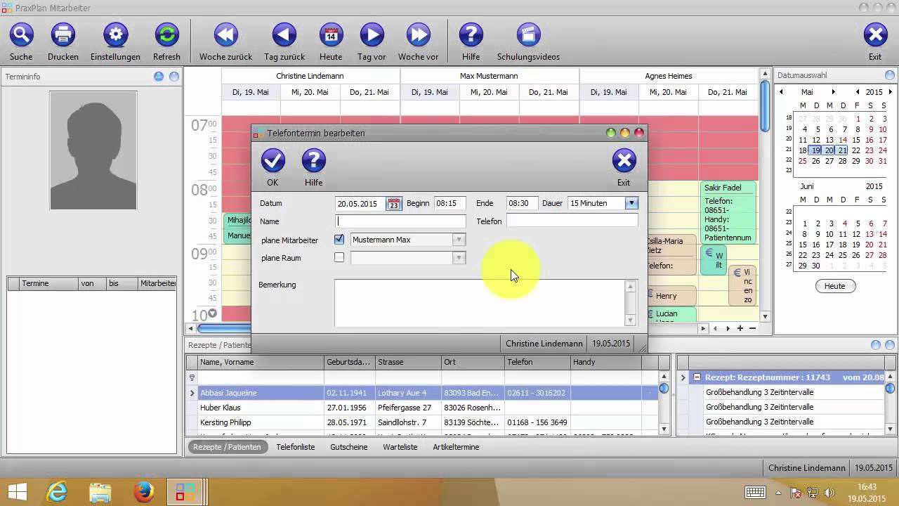 PraxPlan - Telefontermin erstellen für einen neuen Patienten