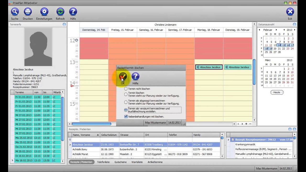 PraxPlan - Ausfallrechnung erzeugen und drucken