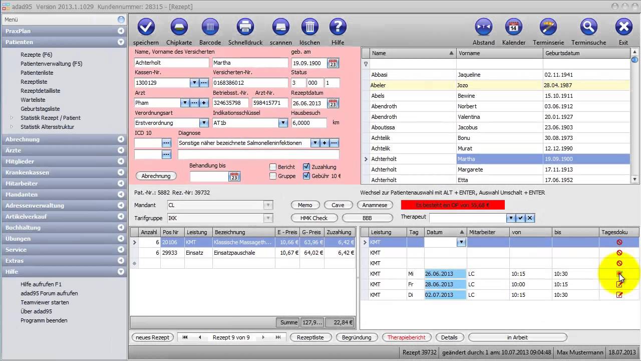 Rezepte - Tagesdokumentation Symbolerklärung