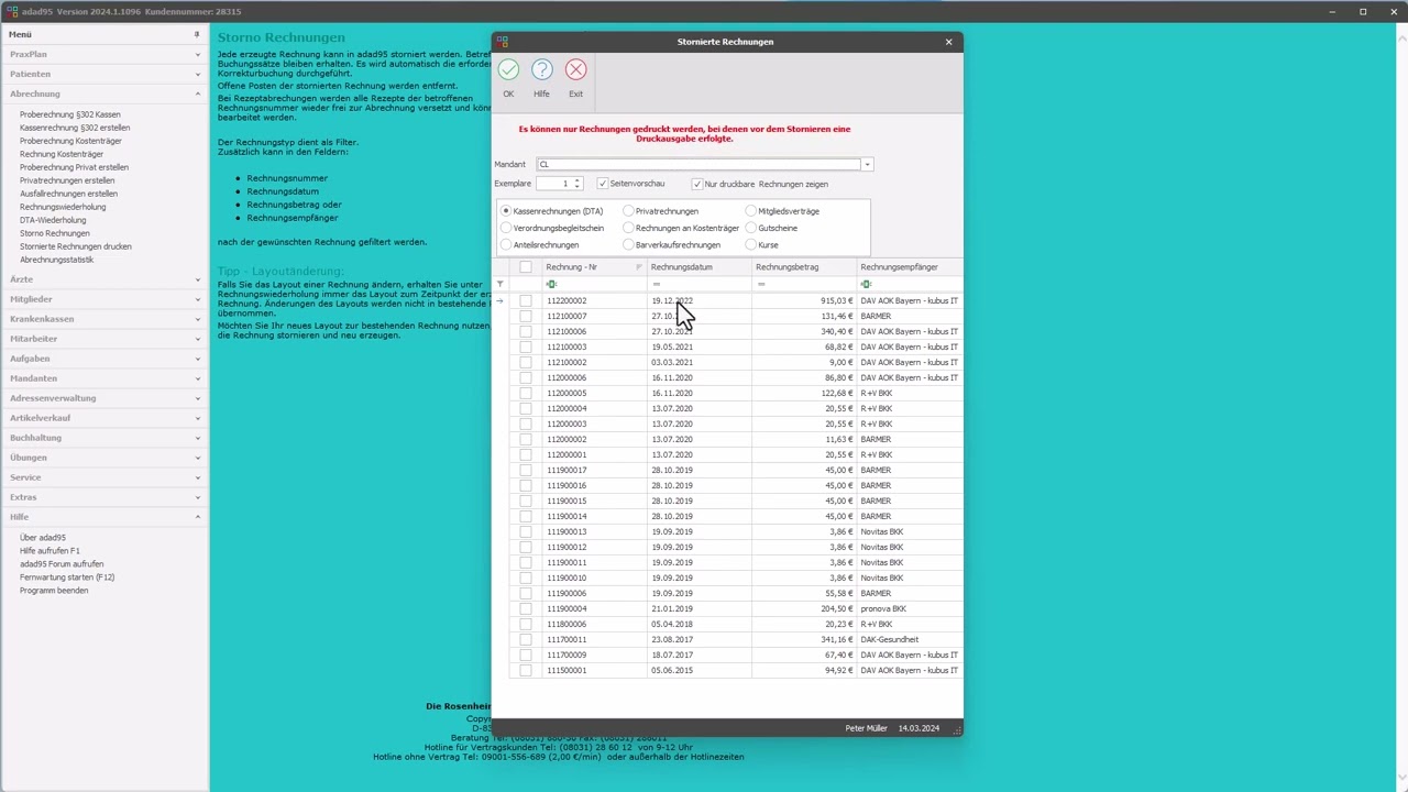 Stornierte Rechnungen drucken