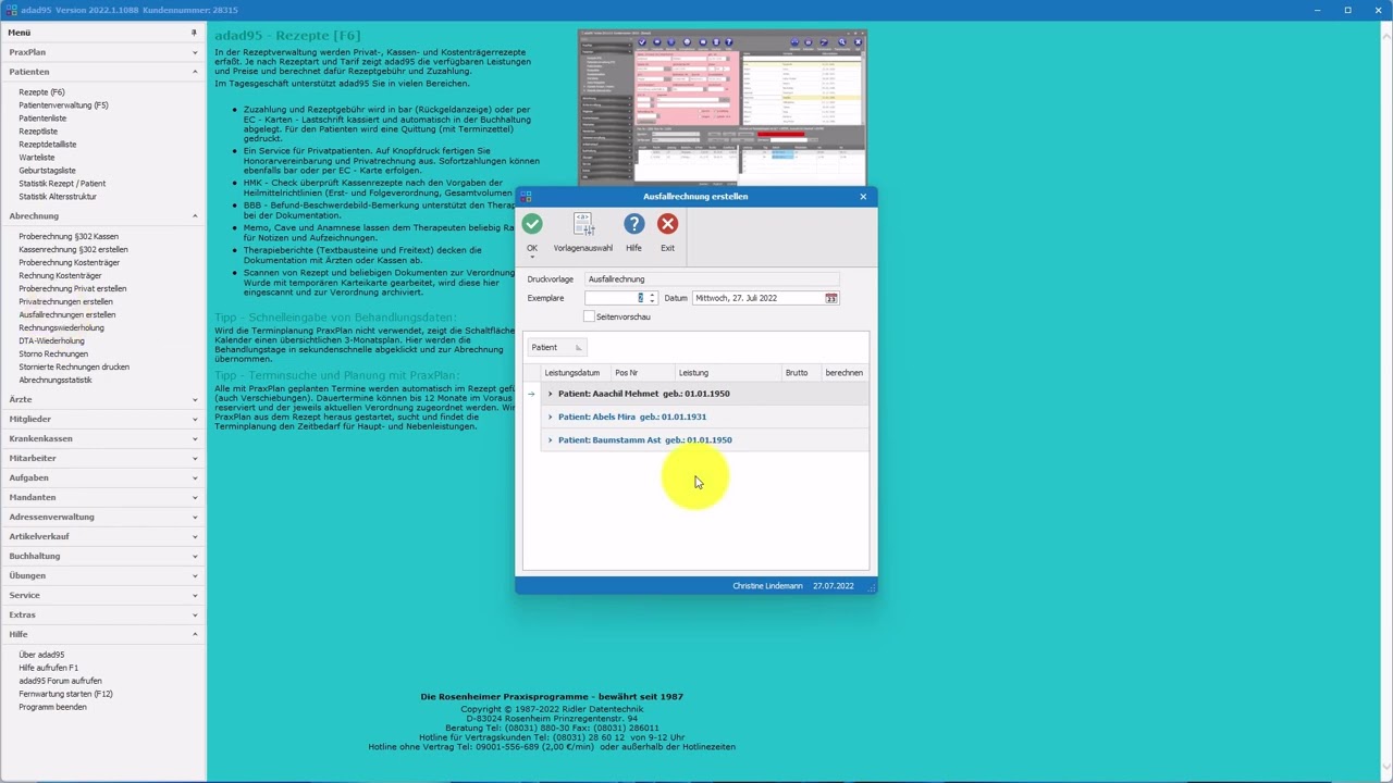 Ausfallrechnung drucken