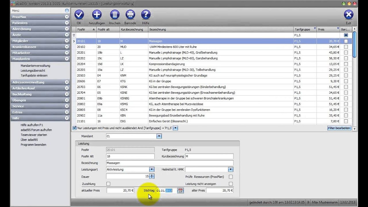 Mandanten Leistungsübersicht - Tarif ändern
