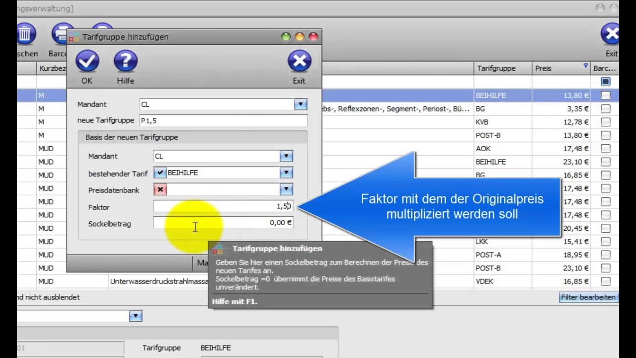 Mandanten Leistungsübersicht - Neue Tarifgruppe anlegen