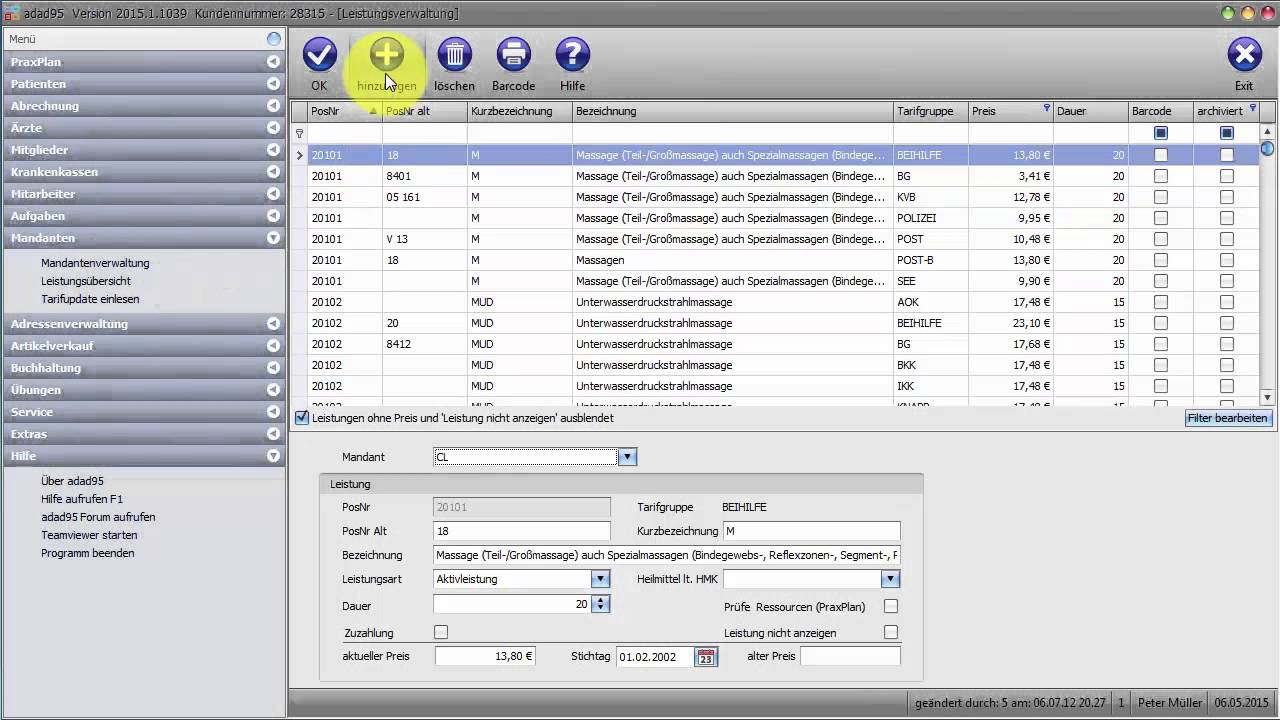 Leistungsübersicht - Tarifgruppe GebueH hinzufuegen