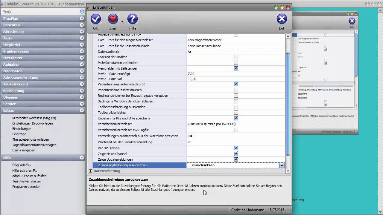 Zuzahlungsbefreiung zurück setzen