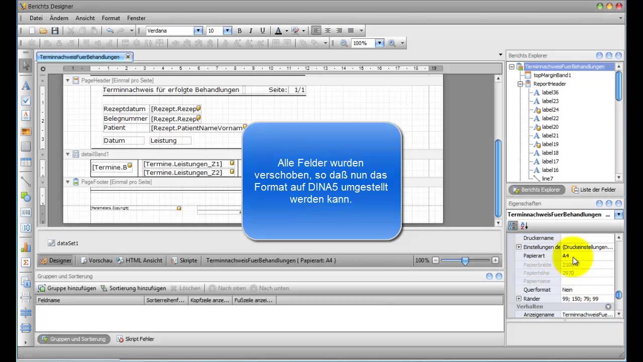 Globale Funktion - Formular von DINA4 auf DINA5 ändern